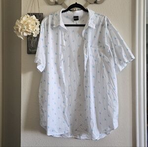 Fifth Sun White Button Down Shirt with Light Blue Shark Fins Sz XL